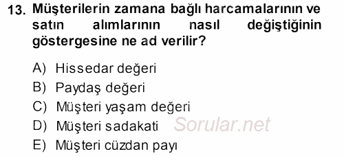Perakendecilikte Müşteri İlişkileri Yönetimi 2013 - 2014 Dönem Sonu Sınavı 13.Soru