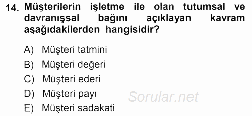 Perakendecilikte Müşteri İlişkileri Yönetimi 2013 - 2014 Dönem Sonu Sınavı 14.Soru