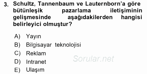 Bütünleşik Pazarlama İletişimi 2017 - 2018 Ara Sınavı 3.Soru