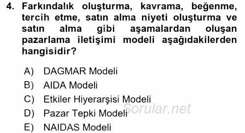 Bütünleşik Pazarlama İletişimi 2017 - 2018 Ara Sınavı 4.Soru