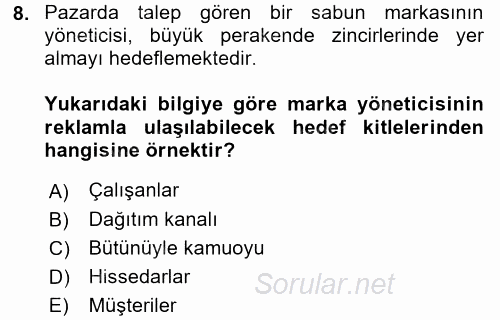 Bütünleşik Pazarlama İletişimi 2017 - 2018 Ara Sınavı 8.Soru