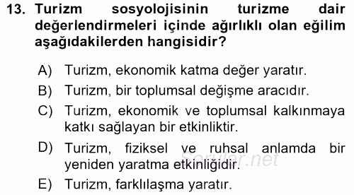 Turizm Sosyolojisi 2015 - 2016 Ara Sınavı 13.Soru
