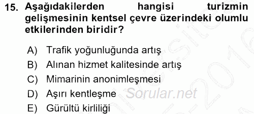 Turizm Sosyolojisi 2015 - 2016 Ara Sınavı 15.Soru