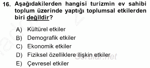 Turizm Sosyolojisi 2015 - 2016 Ara Sınavı 16.Soru
