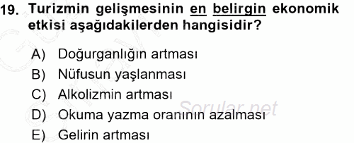 Turizm Sosyolojisi 2015 - 2016 Ara Sınavı 19.Soru
