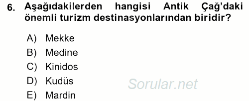Turizm Sosyolojisi 2015 - 2016 Ara Sınavı 6.Soru