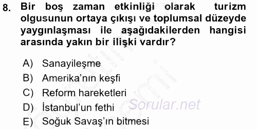 Turizm Sosyolojisi 2015 - 2016 Ara Sınavı 8.Soru
