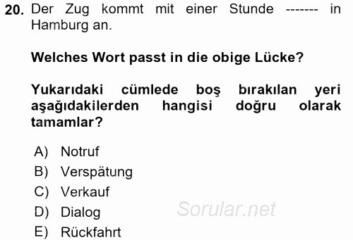Almanca 1 2017 - 2018 3 Ders Sınavı 20.Soru