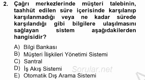 Çağrı Merkezi Yönetimi 2 2012 - 2013 Ara Sınavı 2.Soru