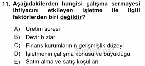 Girişim Finansmanı 2017 - 2018 Ara Sınavı 11.Soru
