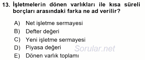 Girişim Finansmanı 2017 - 2018 Ara Sınavı 13.Soru