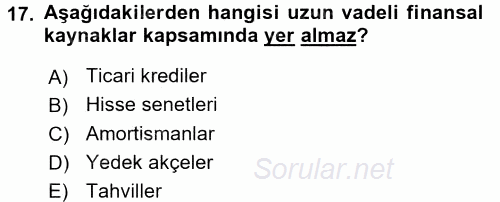 Girişim Finansmanı 2017 - 2018 Ara Sınavı 17.Soru