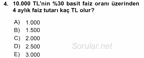Girişim Finansmanı 2017 - 2018 Ara Sınavı 4.Soru