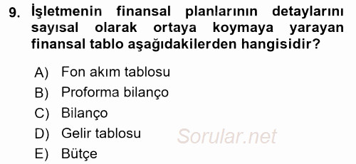 Girişim Finansmanı 2017 - 2018 Ara Sınavı 9.Soru
