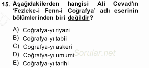 Tarihi Coğrafya 2014 - 2015 Ara Sınavı 15.Soru