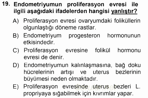 Temel Veteriner Histoloji ve Embriyoloji 2014 - 2015 Tek Ders Sınavı 19.Soru