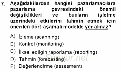 Pazarlama Yönetimi 2014 - 2015 Ara Sınavı 7.Soru