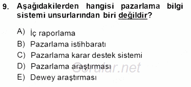 Pazarlama Yönetimi 2014 - 2015 Ara Sınavı 9.Soru