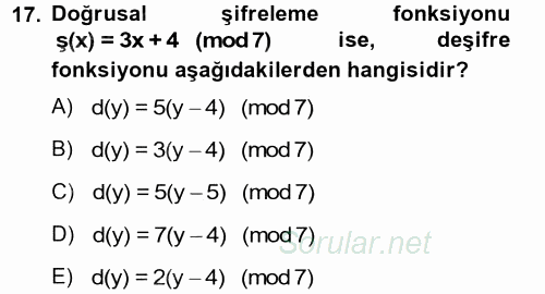 Matematik 2 2013 - 2014 Tek Ders Sınavı 17.Soru