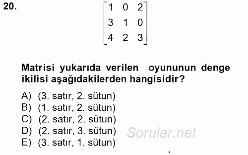 Matematik 2 2013 - 2014 Tek Ders Sınavı 20.Soru