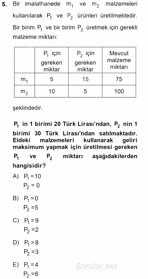 Matematik 2 2013 - 2014 Tek Ders Sınavı 5.Soru