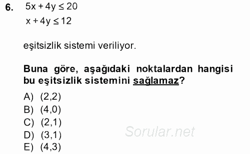 Matematik 2 2013 - 2014 Tek Ders Sınavı 6.Soru