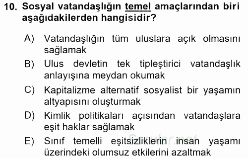 Toplumsal Tabakalaşma ve Eşitsizlik 2015 - 2016 Tek Ders Sınavı 10.Soru