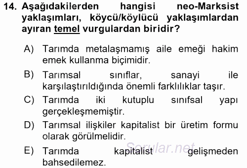 Toplumsal Tabakalaşma ve Eşitsizlik 2015 - 2016 Tek Ders Sınavı 14.Soru