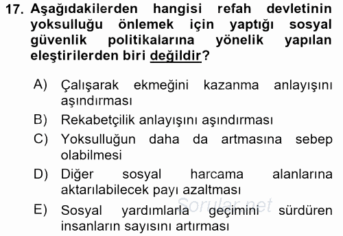 Toplumsal Tabakalaşma ve Eşitsizlik 2015 - 2016 Tek Ders Sınavı 17.Soru