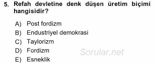 Toplumsal Tabakalaşma ve Eşitsizlik 2015 - 2016 Tek Ders Sınavı 5.Soru