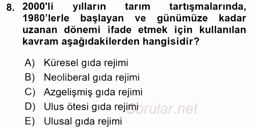 Toplumsal Tabakalaşma ve Eşitsizlik 2015 - 2016 Tek Ders Sınavı 8.Soru