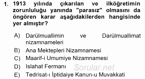 Türk Eğitim Tarihi 2016 - 2017 Ara Sınavı 1.Soru