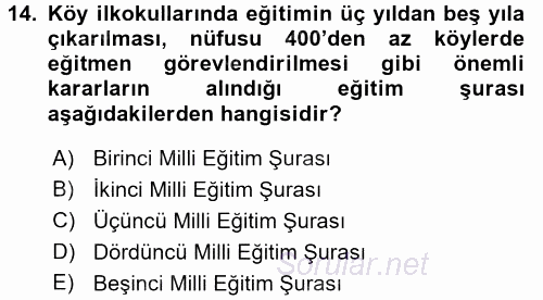 Türk Eğitim Tarihi 2016 - 2017 Ara Sınavı 14.Soru
