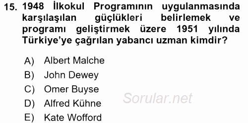 Türk Eğitim Tarihi 2016 - 2017 Ara Sınavı 15.Soru