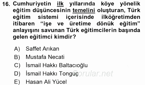 Türk Eğitim Tarihi 2016 - 2017 Ara Sınavı 16.Soru