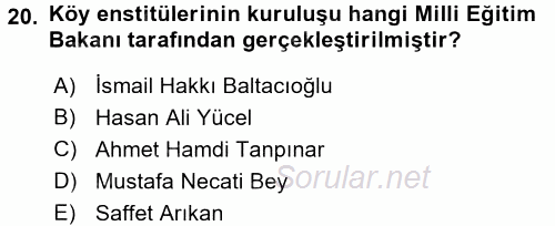 Türk Eğitim Tarihi 2016 - 2017 Ara Sınavı 20.Soru