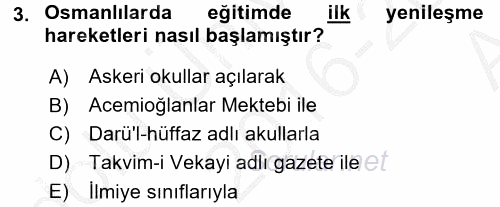 Türk Eğitim Tarihi 2016 - 2017 Ara Sınavı 3.Soru