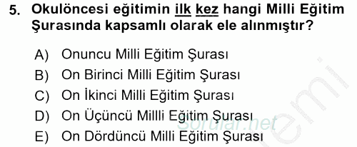 Türk Eğitim Tarihi 2016 - 2017 Ara Sınavı 5.Soru