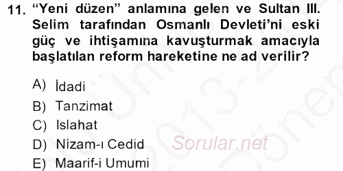 Eğitim Tarihi 2013 - 2014 Dönem Sonu Sınavı 11.Soru