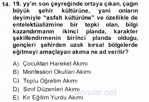 Eğitim Tarihi 2013 - 2014 Dönem Sonu Sınavı 14.Soru