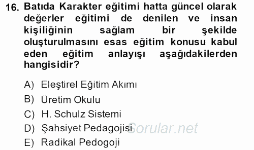 Eğitim Tarihi 2013 - 2014 Dönem Sonu Sınavı 16.Soru
