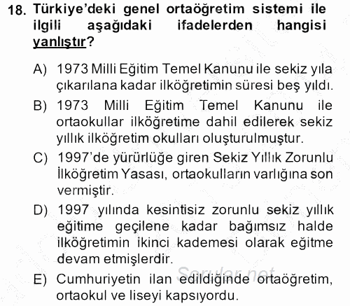 Eğitim Tarihi 2013 - 2014 Dönem Sonu Sınavı 18.Soru