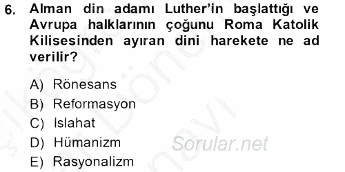 Eğitim Tarihi 2013 - 2014 Dönem Sonu Sınavı 6.Soru