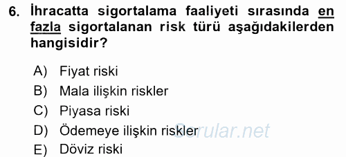 Dış Ticaretle İlgili Kurumlar ve Kuruluşlar 2017 - 2018 3 Ders Sınavı 6.Soru