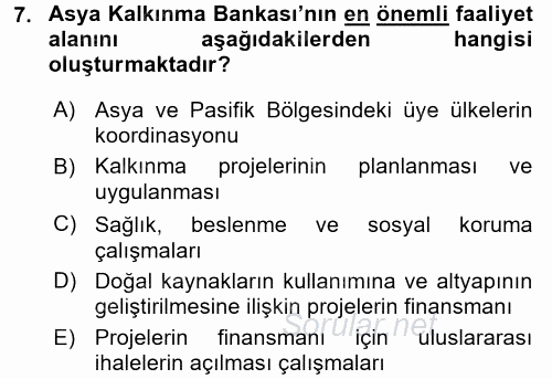 Dış Ticaretle İlgili Kurumlar ve Kuruluşlar 2017 - 2018 3 Ders Sınavı 7.Soru