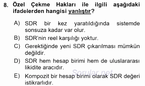 Dış Ticaretle İlgili Kurumlar ve Kuruluşlar 2017 - 2018 3 Ders Sınavı 8.Soru