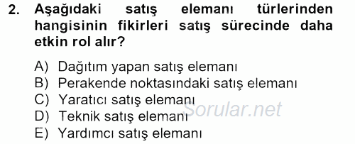 Kişisel Satış Teknikleri 2012 - 2013 Dönem Sonu Sınavı 2.Soru