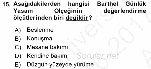 Temel Bakım Hizmetleri 2016 - 2017 Ara Sınavı 15.Soru