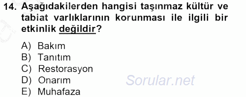 Peyzaj Çevre ve Tarım 2012 - 2013 Ara Sınavı 14.Soru