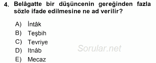 Türk İslam Edebiyatı 2016 - 2017 Dönem Sonu Sınavı 4.Soru